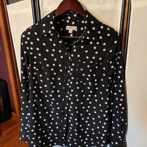 Merona long-sleeved, polka dot blouse, size medium